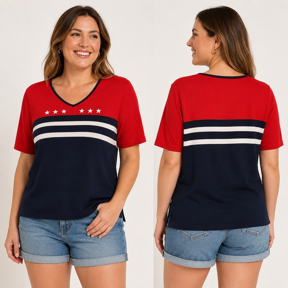 White Stag Womens Patriotic Knit Sweater XL Stars Stripes Americana Retro VTG